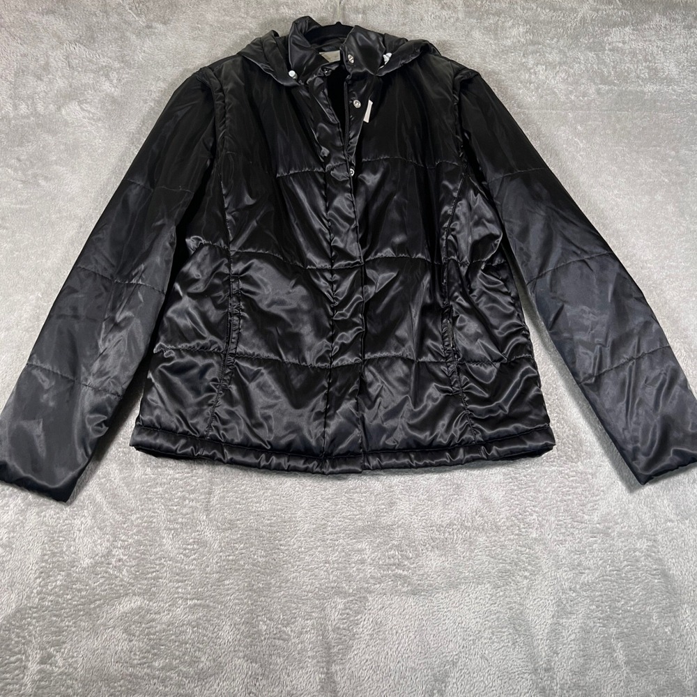 VTG Nike Jacket Youth XL (16-18) Black Satin Hood Full Zip Removable Sleeves Y2K